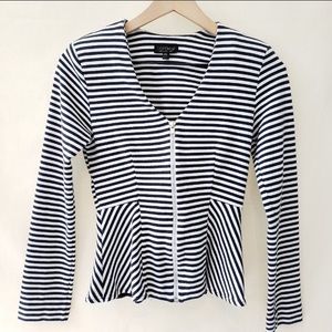 Topshop Navy/White striped peplum style top